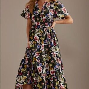 Anthropologie Black Floral High Low Dress